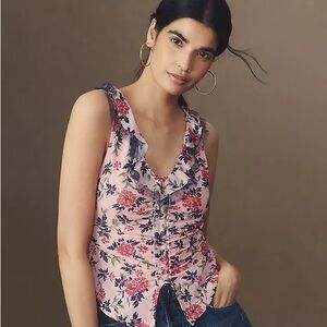 Anthropologie Maeve Tie-Front V-Neck Top